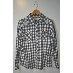 Bit & Bridle Women's Pearl Snap Western Flannel Shirt Teal & White Sz XL Cowgirl